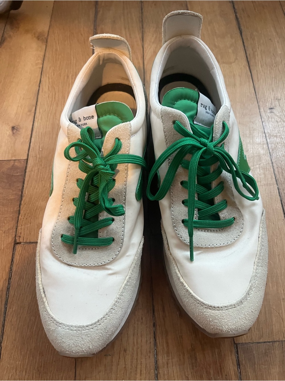 rag & bone Cream and Green Retro Sneakers